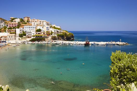 BALI, THE CRETE ISLAND, GREECE - JUNE 5, 2019: The beautiful seaview to the harbour of Bali.