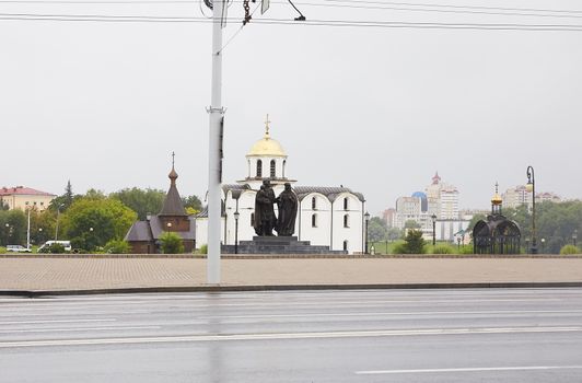 VITEBSK, BELARUS - AUGUST 11, 2019: The monument of grand duke Alexandr Nevsky with his wife Alexandra and their son Vassiliy.