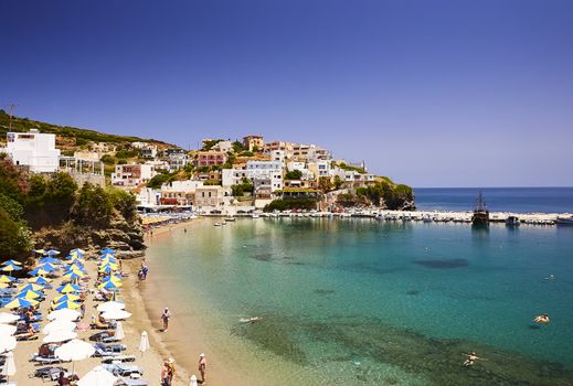 BALI, THE CRETE ISLAND, GREECE - MAY 31, 2019: The view at the beach and the harbour of Bali.