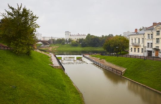 VITEBSK, BELARUS - AUGUST 11, 2019: The view on the Dvina river in Vitebsk.