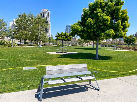 Empty and closed park during COVID-19 pandemic. . Coronavirus virus panic and quarantine San Diego, USA, April 18th, 2020