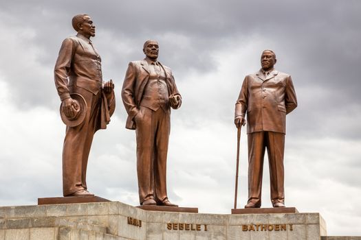 Three Dikgosi (tribal chiefs) Monument, central business district, Gaborone, Botswana