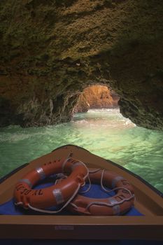 a landscape at the rocks of Ponta da Piedade near Lagos and Luz at the Algarve of Portugal in Europe.