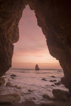 a landscape at the rocks of Ponta da Piedade near Lagos and Luz at the Algarve of Portugal in Europe.