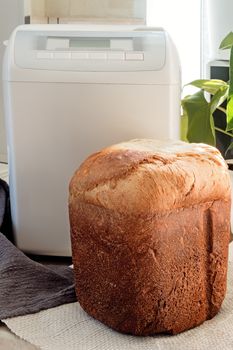 Household appliances: electric oven for baking bread at home. The white bread baked in it.