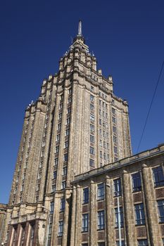 the palace of culture in the city of riga in latvia in the baltic region in europe.