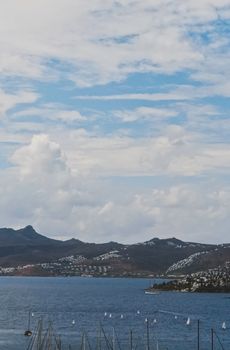 Mediterranean coast and cloudy sky, beautiful panoramic sea view and coastal nature scene