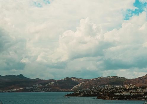 Mediterranean coast and cloudy sky, beautiful panoramic sea view and coastal nature scene