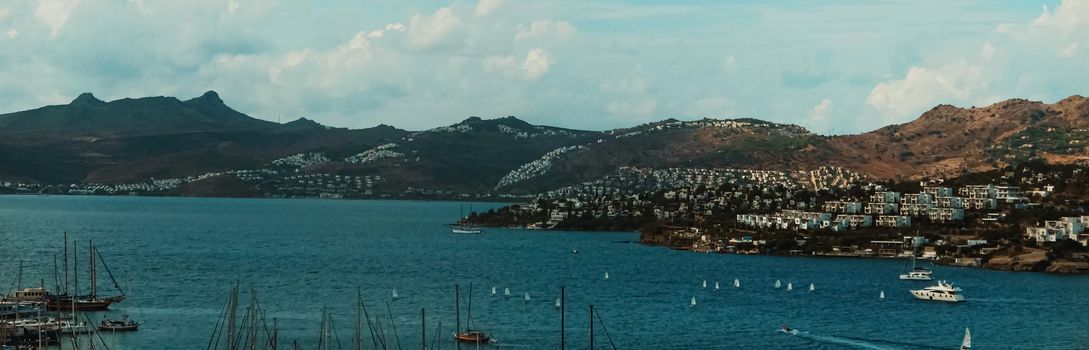 Mediterranean coast and cloudy sky, beautiful panoramic sea view and coastal nature scene