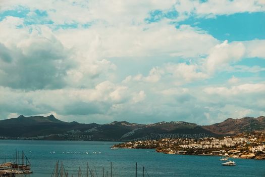 Mediterranean coast and cloudy sky, beautiful panoramic sea view and coastal nature scene