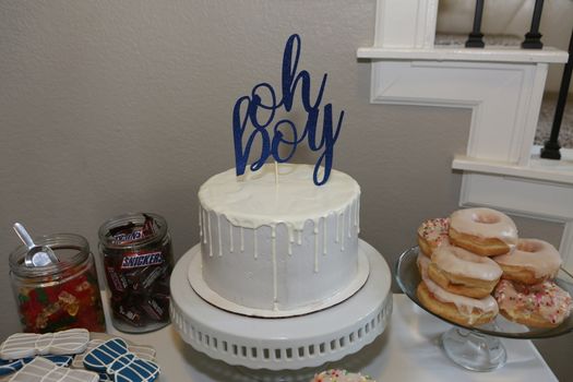 Baby shower: "Oh boy" Welcome Baby Boy cake for newborn event