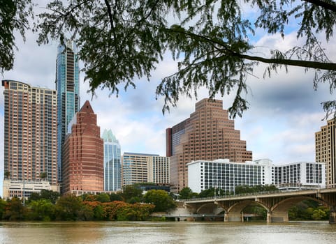 Austin, Texas, November 2, 2018: A downtown skyline on the Colorado River. Austin is the capital of the U.S. state of Texas and "world capital of life music".