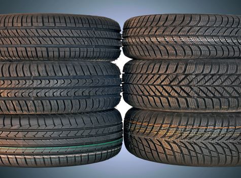 three summer and three winter new tires