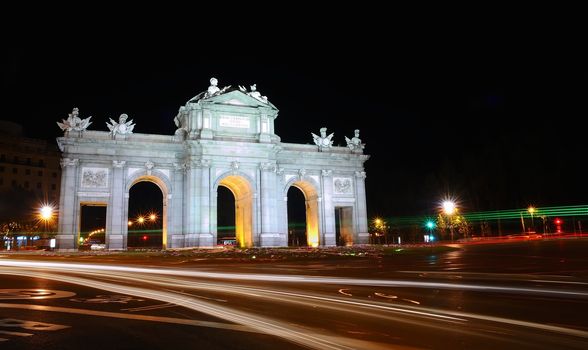 Puerta de Alcala of night in Madrid, Spain.