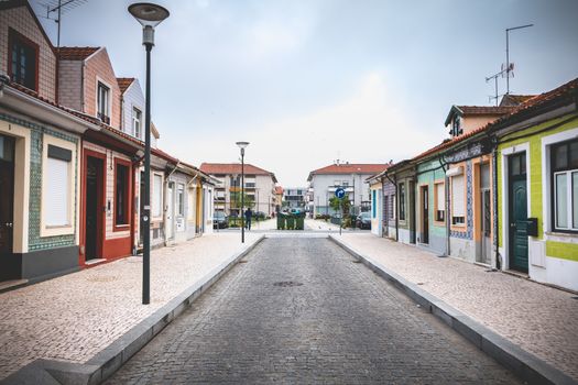 Aveiro, Portugal - May 7, 2018: Small traditional house architecture detail in the historic city center of the city on a spring day