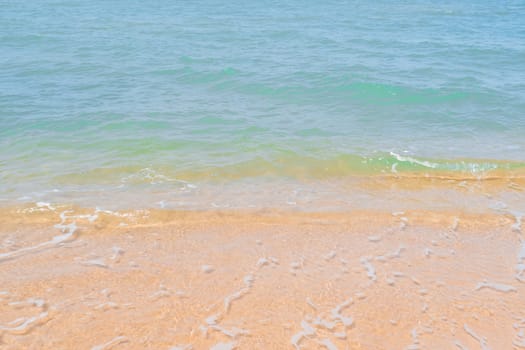 Tropical nature clean beach and white sand in summer with sun light blue sky and bokeh abstract  background.