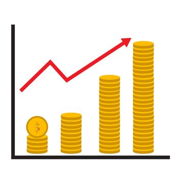 coin stack money graph up flat icon on white background. coin stack money graph up sign.