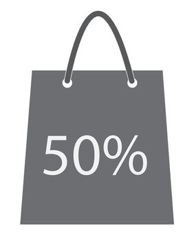 shopping bag with the sale, 50 percent. discount symbol.