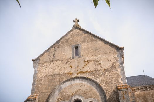 Port Joinville, France - September 16, 2018: Architectural detail of the Saint-Amand church on the island of Yeu on a summer day