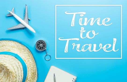 Time to travel text on blue accessories vacation trip