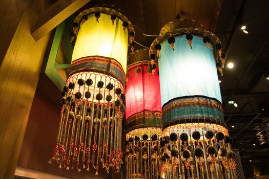 Hanging Lantern in Thai Made from bamboo paper Thai Lanna style For decorating