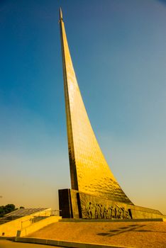MOSCOW, RUSSIA - JUNE, 2016: Monument to the Conquerors of Space and statue of Konstantin Tsiolkovsky, the precursor of astronautics.