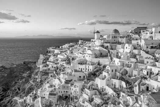 Great twilight view of Santorini island. Sunset on the famous Oia city, Greece, Europe