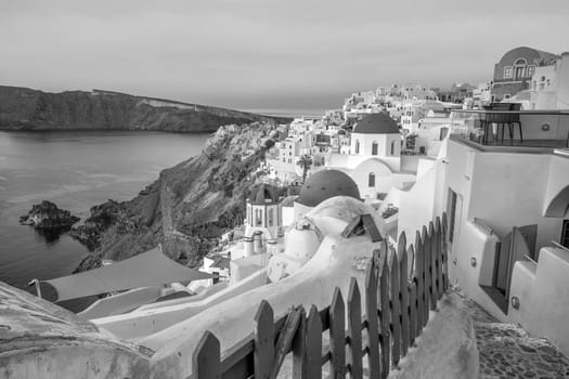 Great twilight view of Santorini island. Sunset on the famous Oia city, Greece, Europe