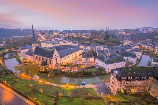Skyline of old town Luxembourg City from top view  in Luxembourg