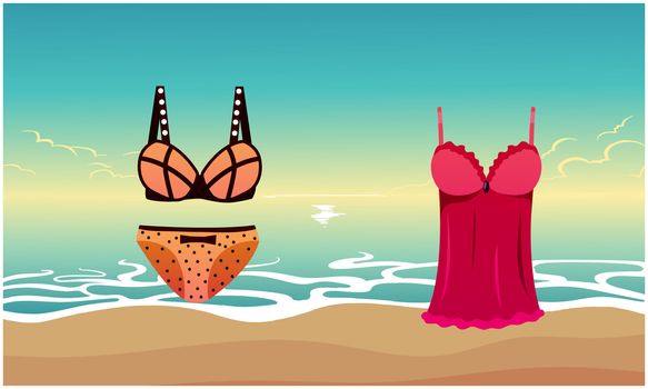 mock up illustration of female beach wear on abstract background