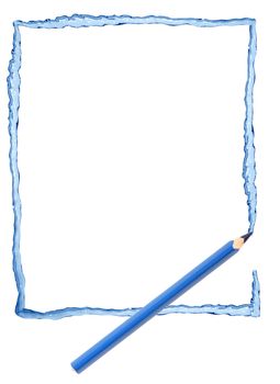 Blue pencil draws nice water splash on white background