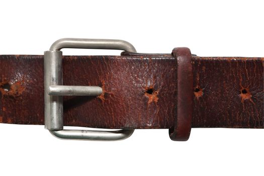 Very old leather belt isolated on white background with clipping path