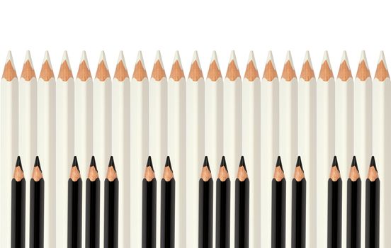 Set of white and black pencils as piano keyboard background