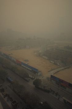 Smog and dust in the air is a pollution problem in crowded cities