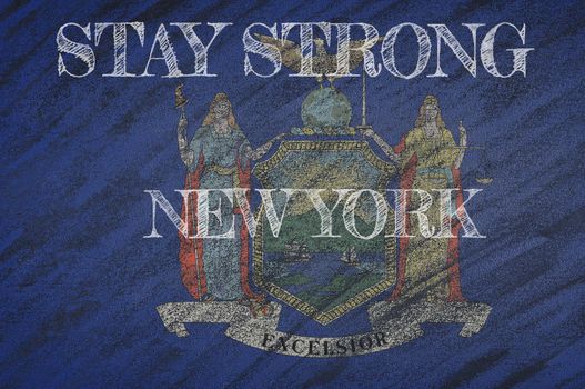 COVID-19 warning. Quarantine zone Covid 19 on New York ,flag illustration. Coronavirus danger area, quarantined country. Stay strong.