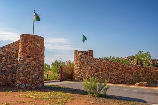 Opened Galton Gate to Etosha National Park in Namibia, south Africa