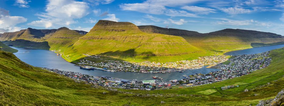 Panorama of the city of Klaksvik on Bordoy island, Faroe Islands, Denmark