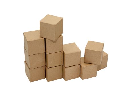 Stack of cardboard cubes on white background isolated with clipping path