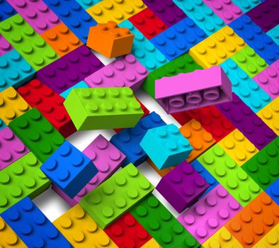 Colorful toy 3d building block bricks creative assembly breaking into pieces