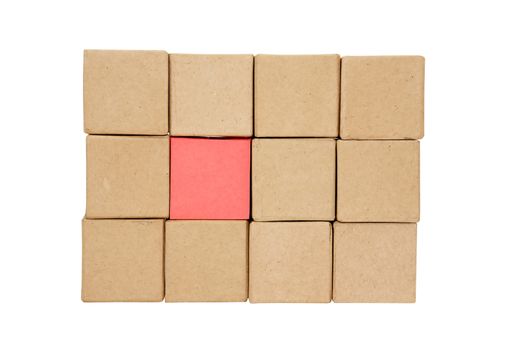 Stack of cardboard cubes on white background isolated with clipping path