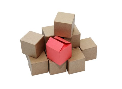 Stack of cardboard cubes on white background isolated with clipping path