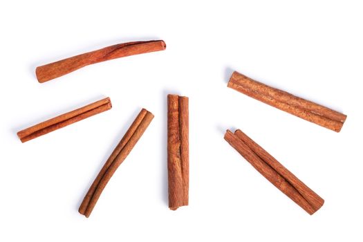 Cinnamon sticks from above. Clipping paths, shadows separated