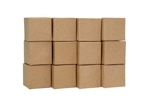 Stack of cardboard cubes on white background isolated with clipping path