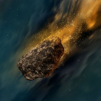 Asteroid boulder coming from outer space and entering atmosphere