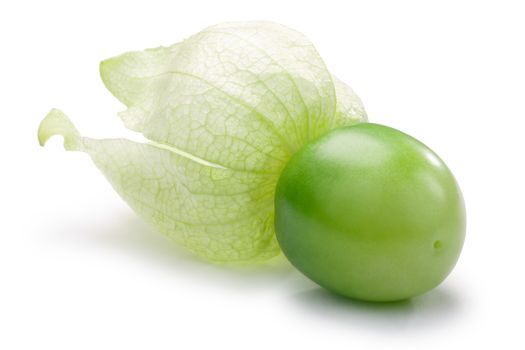 Single Tomatillo (Physalis philadelphica) with its husk. Clipping paths, shadow separated