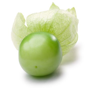 Single Tomatillo (Physalis philadelphica) with its husk. Clipping paths, shadow separated