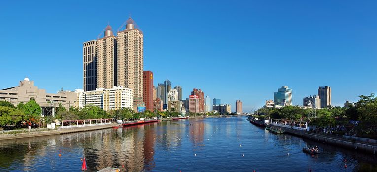 KAOHSIUNG, TAIWAN - JUNE 9:  Kaohsiung's Love River is all ready and set to go for the 2013 Dragon Boat Races with separate lanes marked out for the competing boats on June 9, 2013 in Kaohsiung .