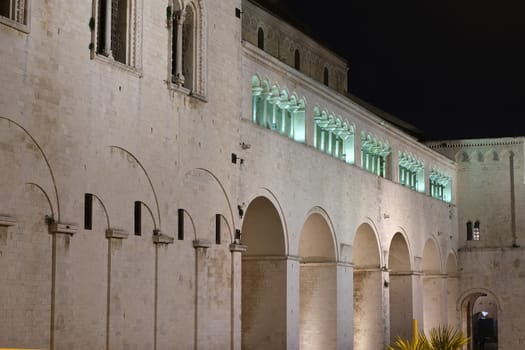 Basilica of San Nicola in Baril. Shooting with night light. Bari, Puglia, Italy.