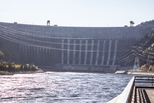 A large and very high hydroelectric dam in Russia.