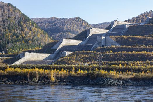 A large and very high hydroelectric dam in Russia.